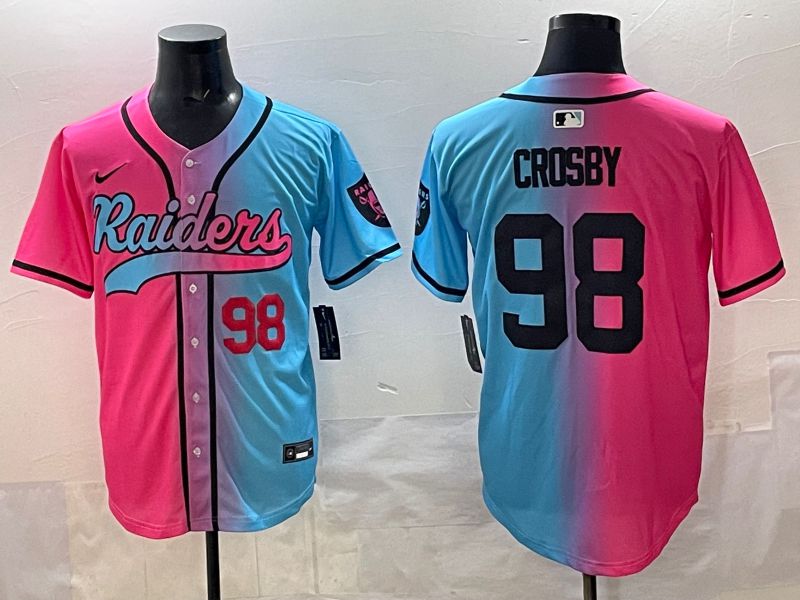 Men 2025 Oakland Raiders #98 Crosby Blue pink Nike Limited NFL Jersey style 003